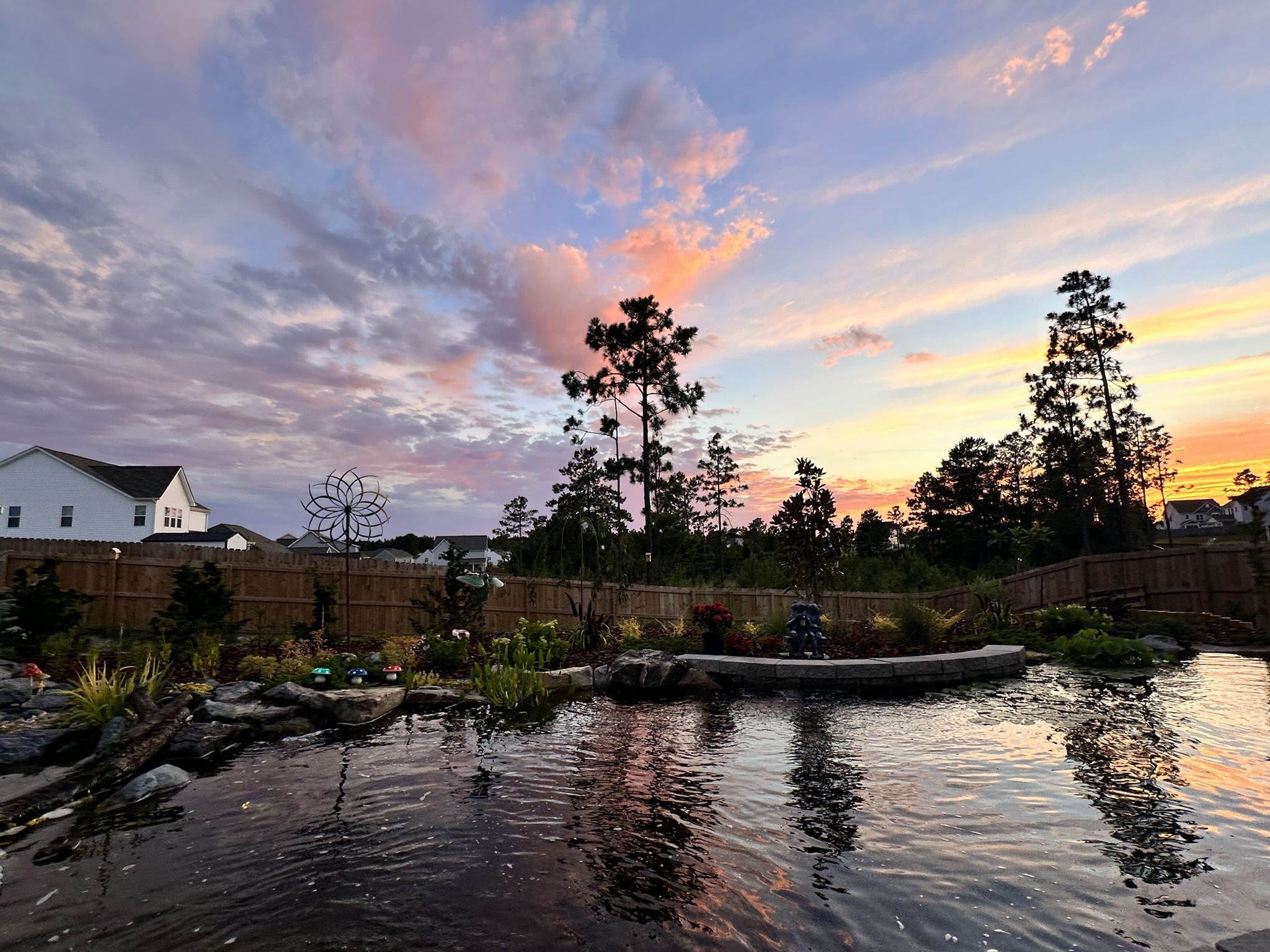 Carolina Water Gardens pond beside a patio